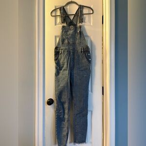 RVCA Denim Overalls Size 27 Distressed Raw Hem Button Detail | Size M